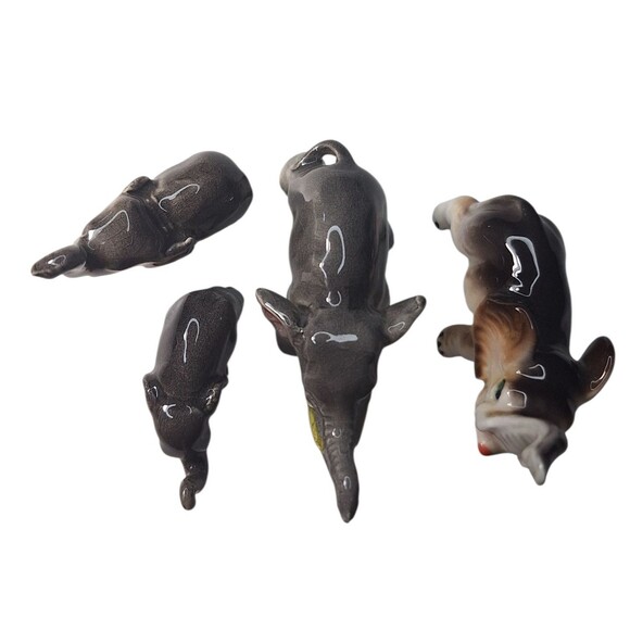 Vintage Ceramic Elephant Figurines Lot of 4 – Glazed Porcelain Miniatures, Trunk - Picture 5 of 6